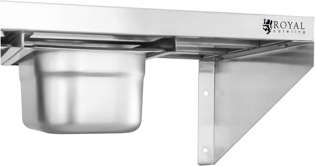 Royal Catering RCWR-5 GN1/4 Gewürzbord Edelstahl 120 cm 3,5 cm Stärke Bordstärke 5 GN 1/4 Gewürzstän