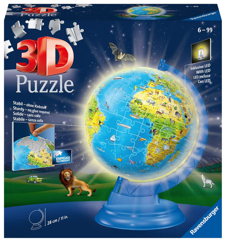 Ravensburger 4005556112890 3D-Puzzle, 180 Teile, beleuchteter Globus Teile-3D Leuchtglobus, Mehrfarb