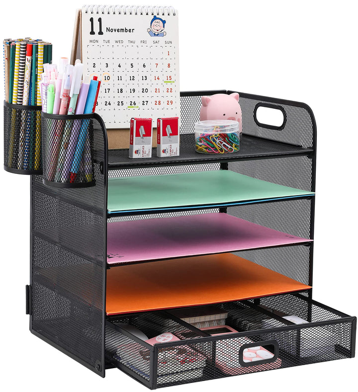 5-Fach Schreibtisch Organizer mit Schublade, Mesh Schreibtisch Datei Organizer mit Griff, Papier Sor