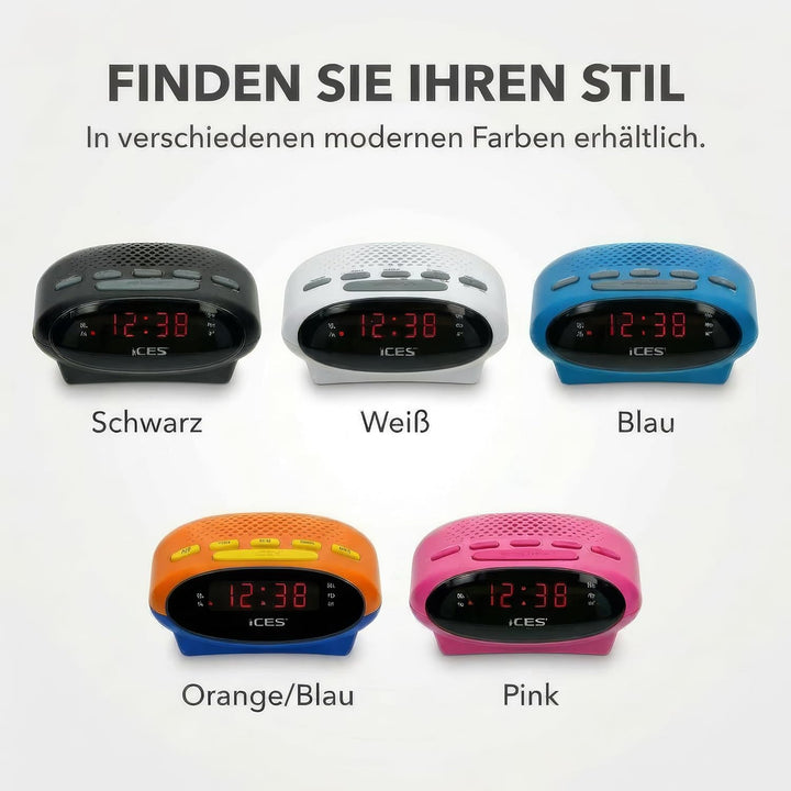 iCES ICR-210 Uhrenradio - Radiowecker mit 2 Weckzeiten - PLL FM - Schlummerfunktion - Sleeptimer - G