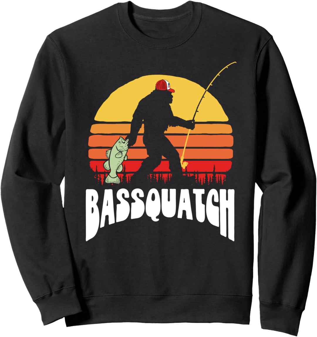 Bassquatch! Funny Bigfoot Fishing Outdoor Retro 80s Sweatshirt