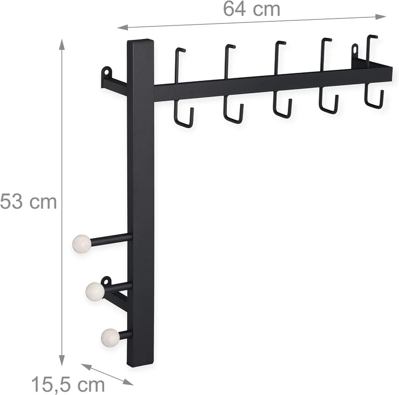 Relaxdays Wandgarderobe mit 8 Haken, platzsparend, dekorativ, Metall, H x B x T: 53 x 64 x 15,5 cm,