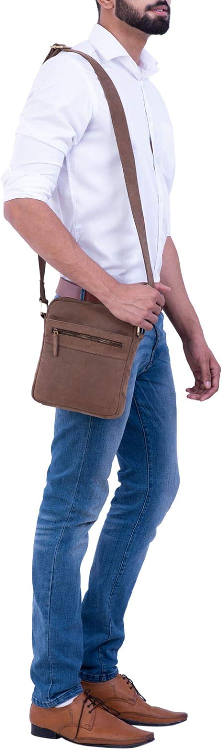 ROYALZ 'Trenton' Umhängetasche Leder Herren Klein Vintage Design Seitentasche Männer Schultertasche