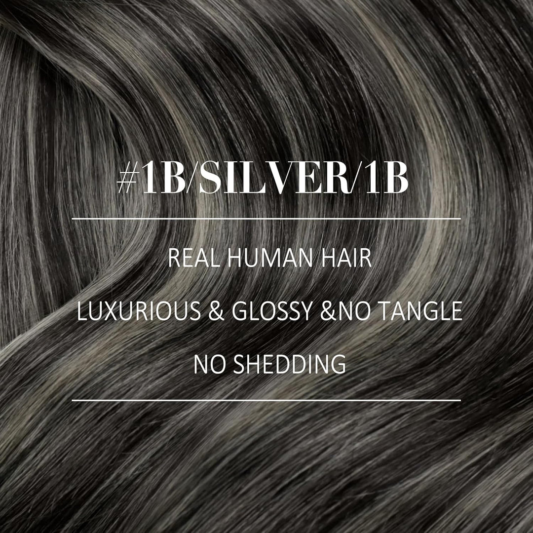 YoungSee Tressen Extensions Echthaar Silber Echthaar Tressen Schwarz Ombre Silber Haartressen Echtha