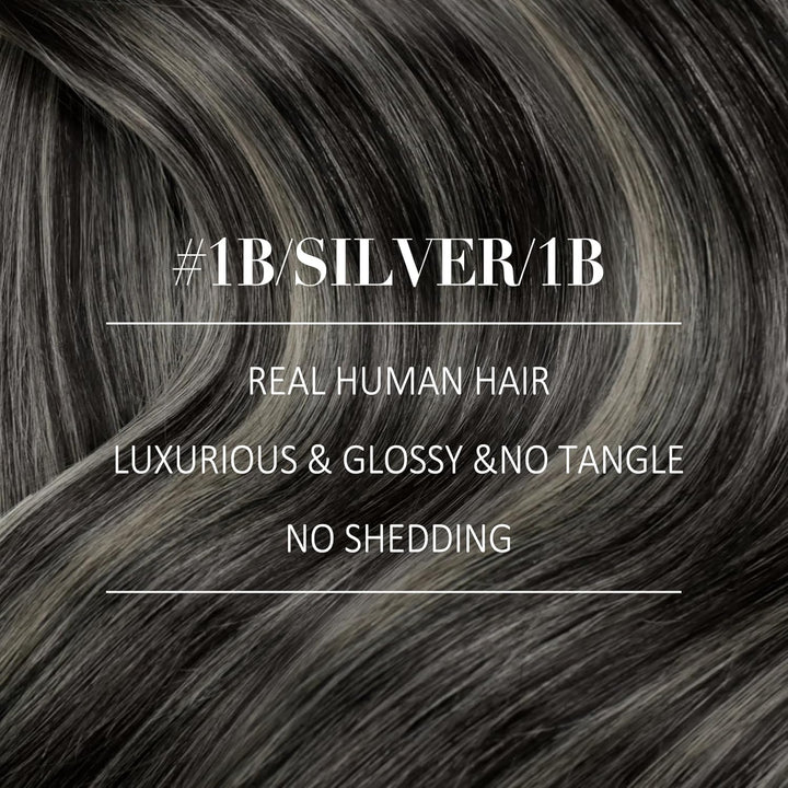 YoungSee Tressen Extensions Echthaar Silber Echthaar Tressen Schwarz Ombre Silber Haartressen Echtha