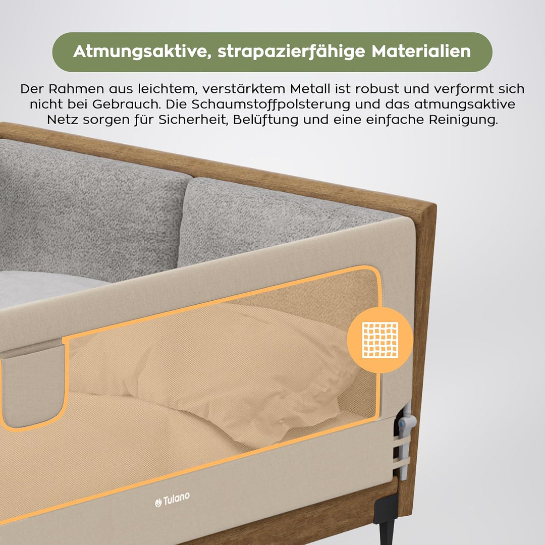 TULANO Cover 30 Bettgitter 200 cm, Rausfallschutz für Kinderbett, Klappbar 180°, Zwei Höhen, Atmungs