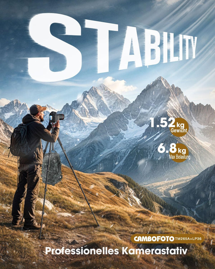 CAMBOFOTO 188cm Kamerastativ,Kugelkopf, Aluminium, kompatibel mit Canon, Nikon, DSLR/SLR-Stativ und