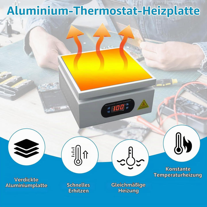800W Lötstation Heizplatte 200x200mm, Digitale LCD Vorheizstation 0–400℃ einstellbar, Elektrische He