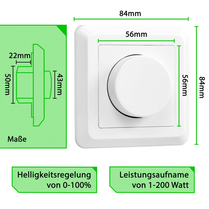 greenandco® gc-200 Unterputz LED und Halogen Dimmer 1-200 Watt, auch für herkömmliche Leuchtmittel u