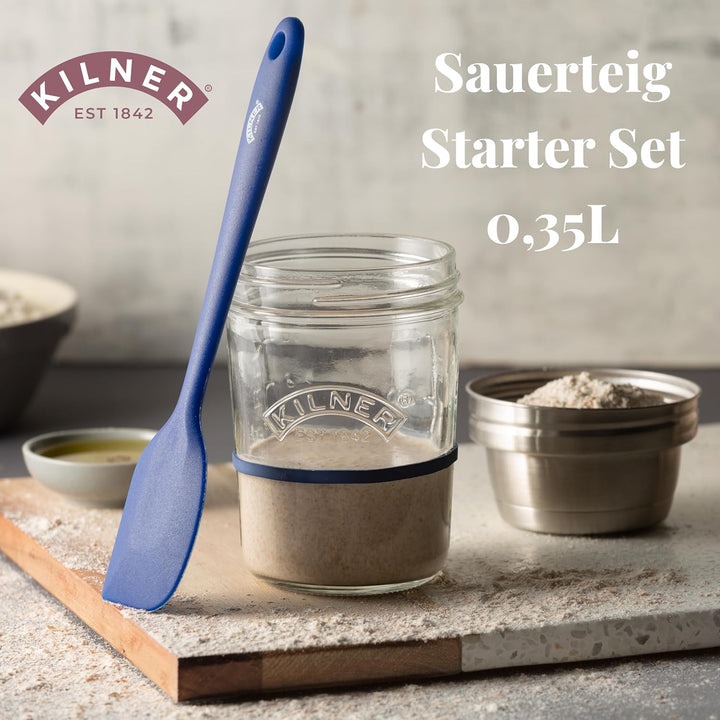 Kilner Sauerteig Starter Set 5-teilig / 350 ml / Glas mit Messbecher-Deckel, Weithals-Glas, Gummirin