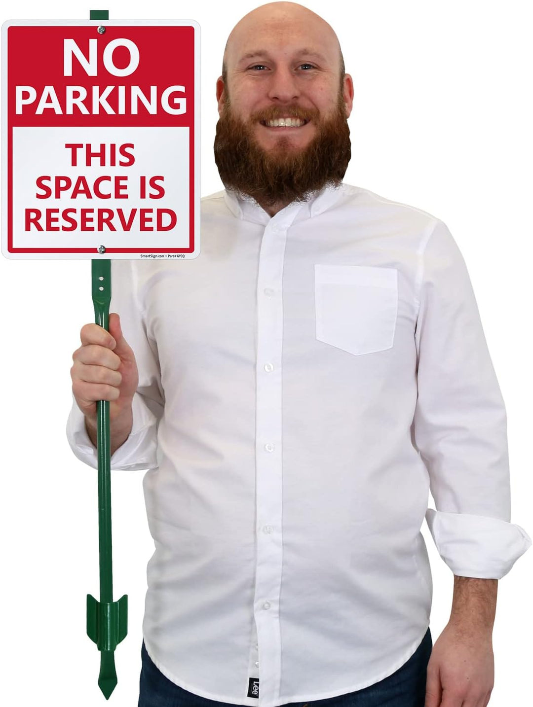 SmartSign 30,5 x 25,4 cm "No Parking - This Space Is Reserved" LawnBoss Hofschild mit 91 cm Pfahl, 4