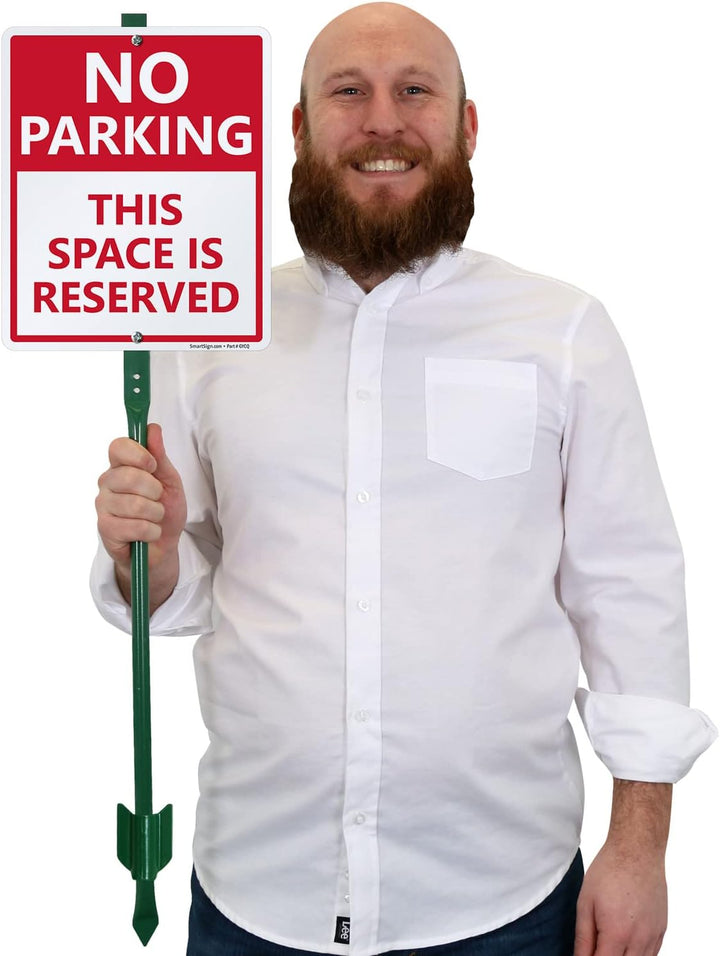 SmartSign 30,5 x 25,4 cm "No Parking - This Space Is Reserved" LawnBoss Hofschild mit 91 cm Pfahl, 4