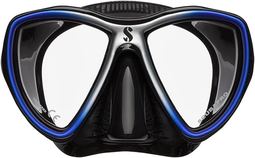 SCUBAPRO Synergy Mini Tauch- und Schnorchelmaske für schmale Gesichter schwarz/blau/silber, schwarz/