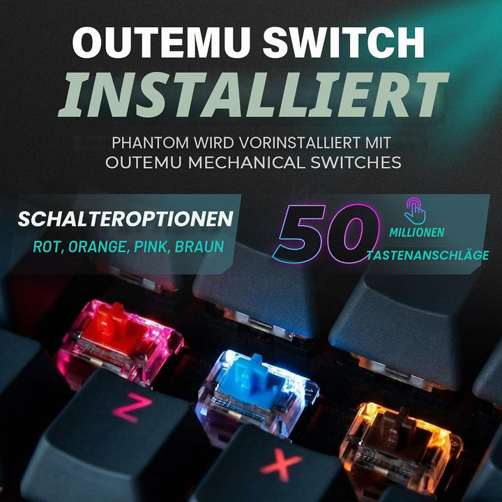 TECWARE Phantom+ Mechanische Tastatur mit 87 Tasten, RGB-LED, Wraith Brown Switch, Wraith Brown