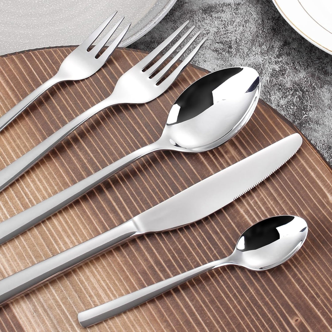 Besteck Set 6 Personen,30 teilig Edelstahl Besteck Set,Silber Cutlery Set, Elegantes Edelstahl mit M