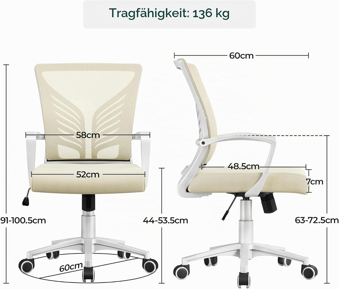 Yaheetech Bürostuhl Ergonomisch Schreibtischstuhl mit Schaukelfunktion Drehstuhl mit Gepolstertem Si