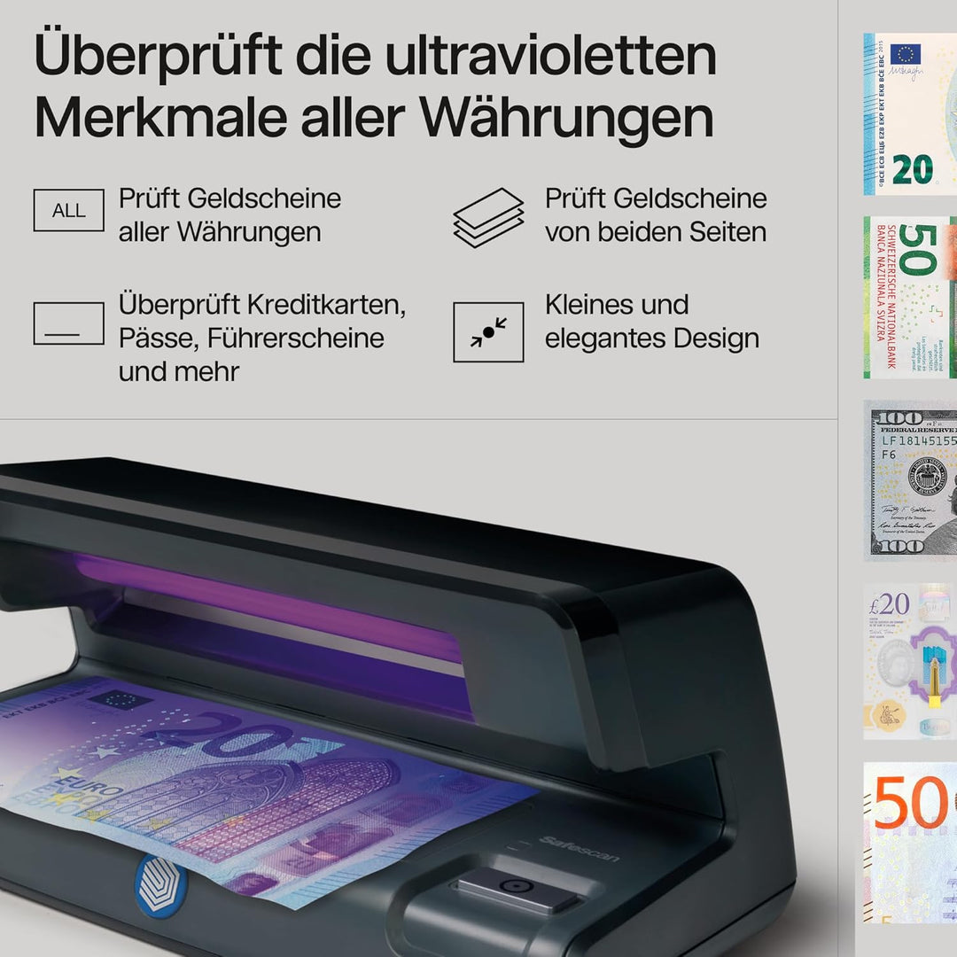 Safescan 50 UV-Falschgeldprüfgerät zur Prüfung von Banknoten, Kreditkarten und Ausweisen - UV-Geldsc