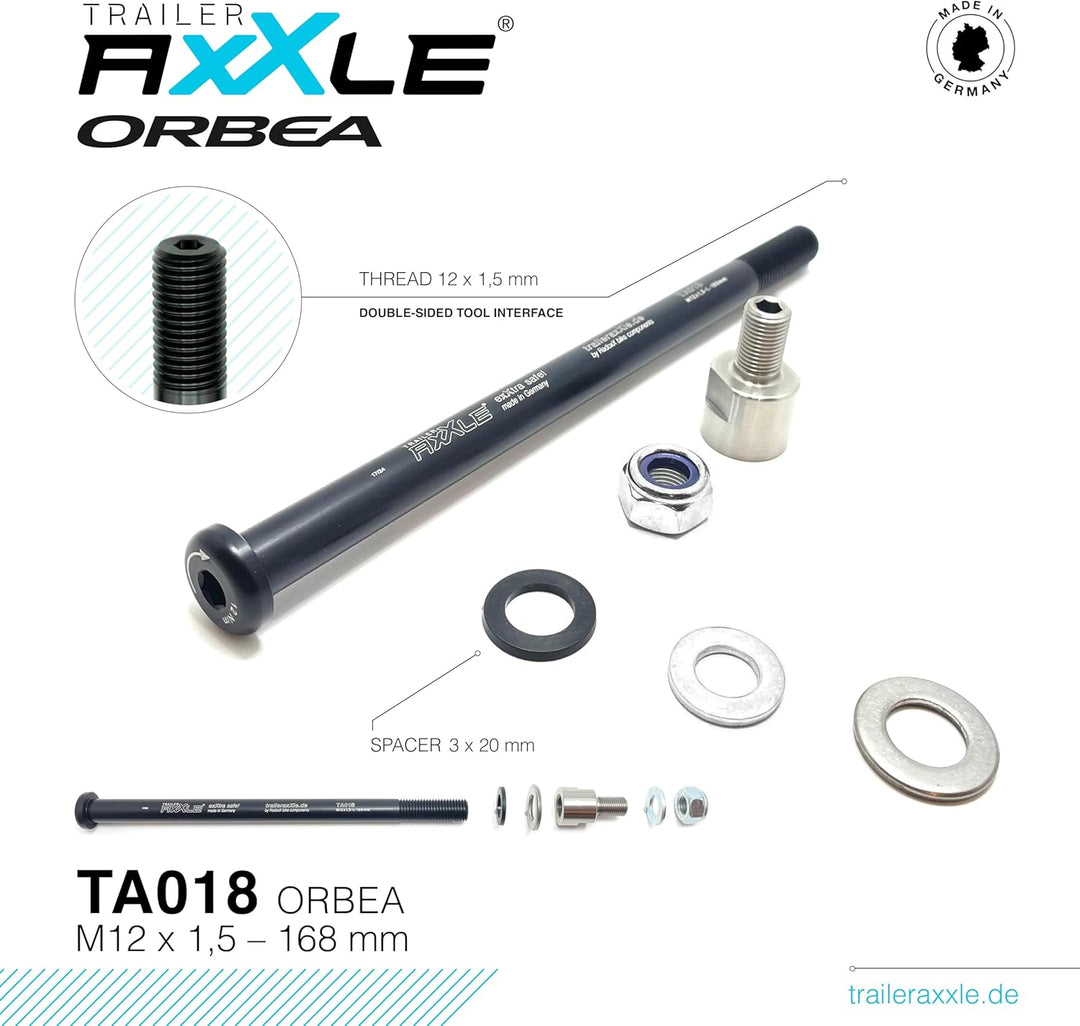 Trailer Axxle TA018 Orbea | Steckachse für Fahrradanhänger | M12x1,5 | 168 mm