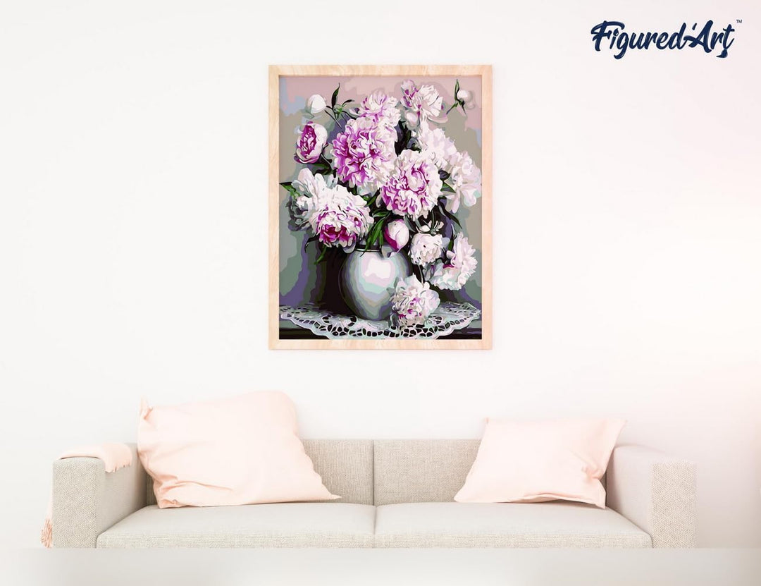 Figured'Art Malen Nach Zahlen Erwachsene Mit Rahmen Vase Pfingstrosen - Paint by Numbers Basteln DIY