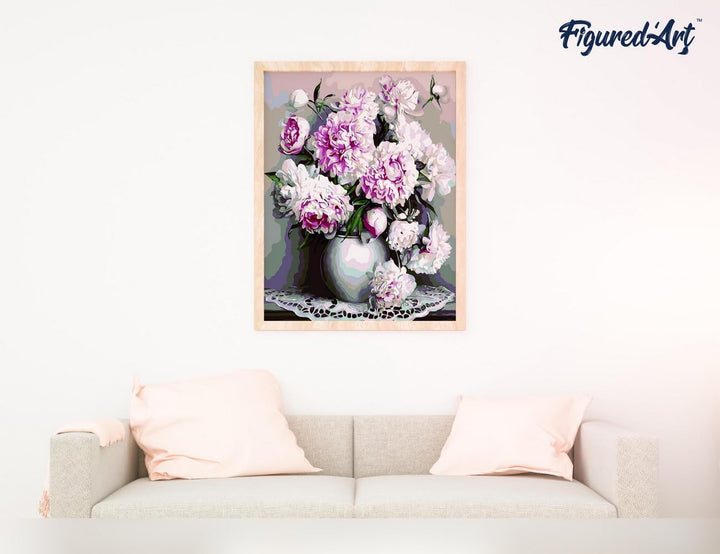 Figured'Art Malen Nach Zahlen Erwachsene Mit Rahmen Vase Pfingstrosen - Paint by Numbers Basteln DIY