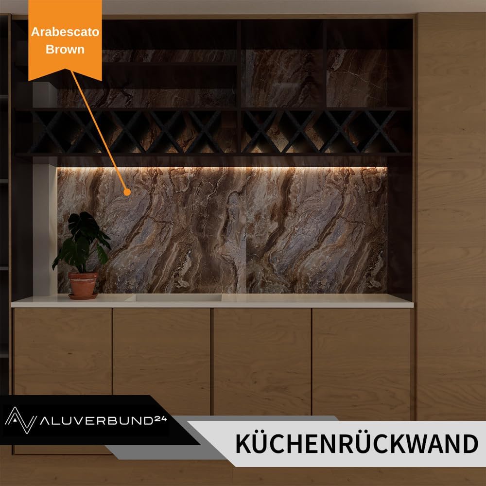 Duschrückwand Wandpaneele 122x244cm in Marmor- und Granitoptik (Arabescato Brown), Badrückwand Dusch