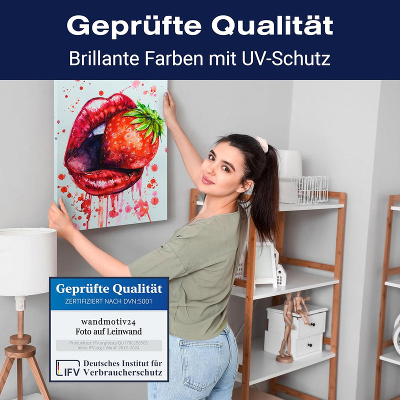 wandmotiv24 Leinwandbild 260 g/m² - Kunstdruck auf Leinwand - Wandkunst - Wandbild mit Frauen Lippen