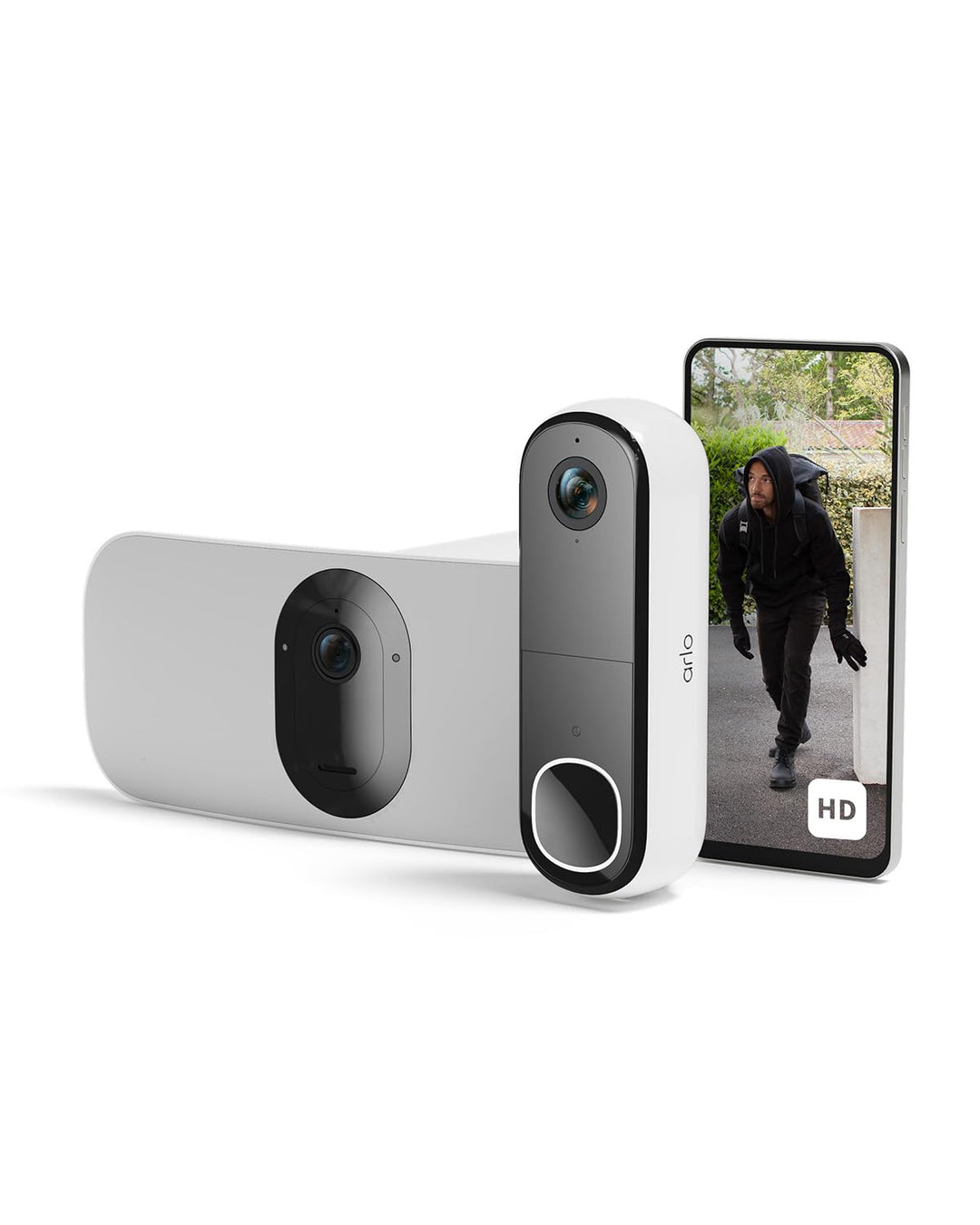 Arlo 2K Floodlight Überwachungskamera + Türklingel HD mit Kamera, Kabellos, Nachtsicht, Bewegungsmel