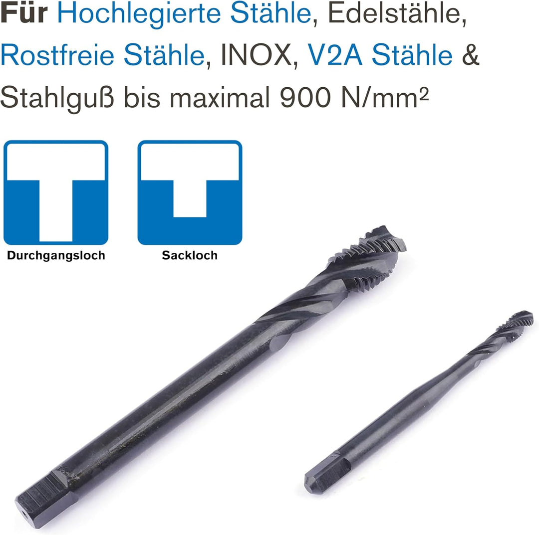 GSR PROFI Maschinengewindebohrer Satz M3 - M12, Gewindeschneider Set für Edelstähle DIN 371/376 HSSE