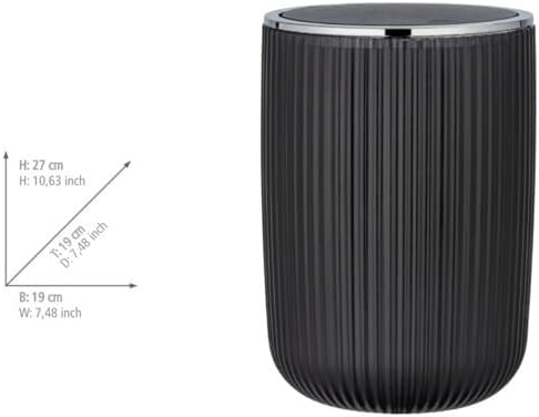 WENKO Schwingdeckeleimer Mod. Agropoli L Grau, 5,5 Liter, Badezimmer-Mülleimer mit Deckel, Abfalleim