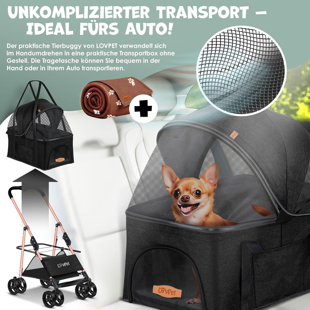 LOVPET® Hundewagen 2in1 Hundebuggy Hundebox Transporttasche Faltbar klappbar bis 20kg Haustiere Bugg