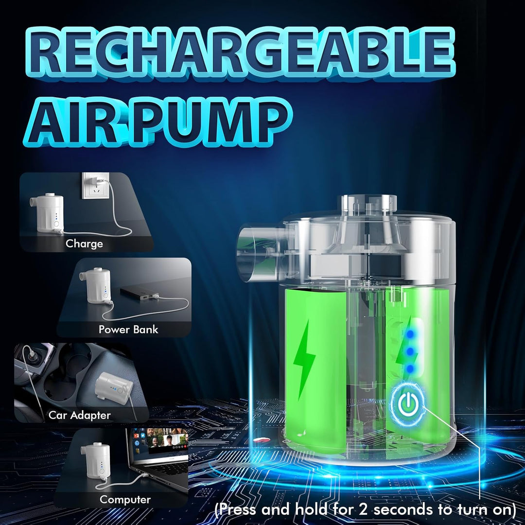 Mojimdo Tragbare Elektrische Luftpumpe, 5000 Pa Pumpe Akku, 450L/Min, Kompakte Air Pump mit 4 Düsen,