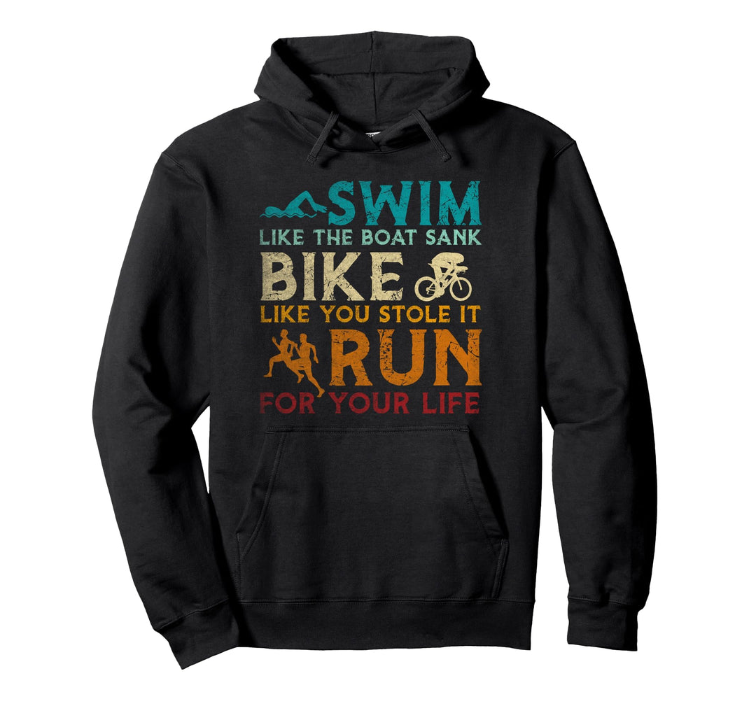 Swim Bike Run Funny Triathlon Pullover Hoodie