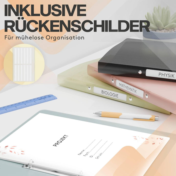 ACROPAQ - 12 x Ringbuch A4 - Mit 2 Ringen, Mit Rückenetiketten, Rückenbreite 2,5 cm, Wasser, Natur F