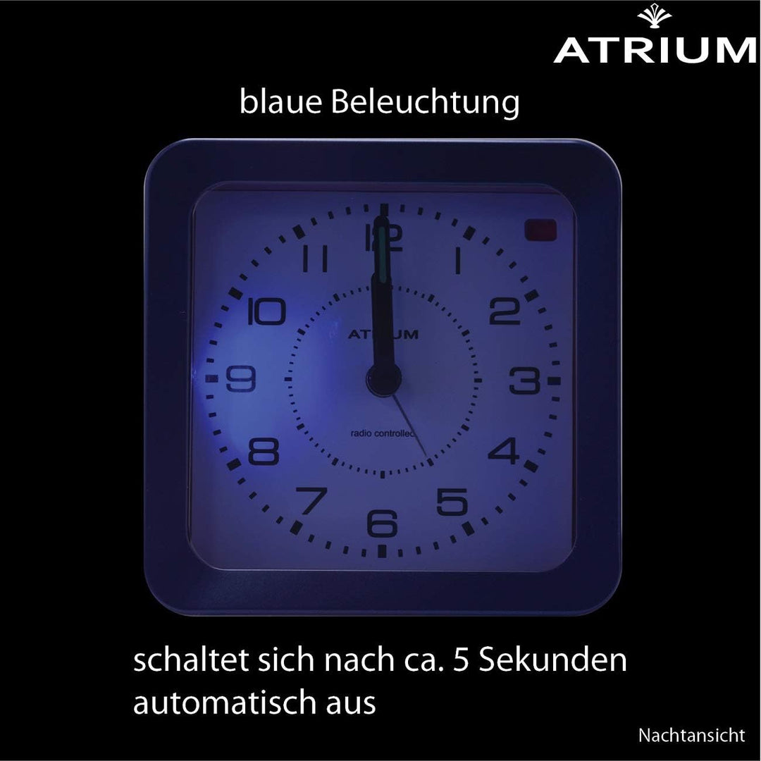 Atrium Funkwecker Analog Quarz ohne Ticken mit Licht und Snooze Leuchtzeiger blau A660-5