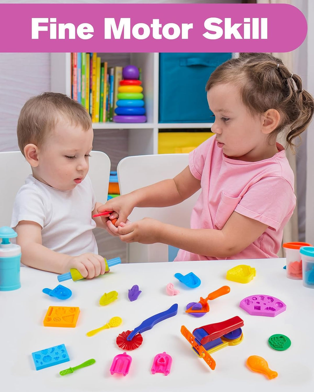 Lictin Knete Zubehör, 43 Stück Set Knetwerkzeug für Kinder, Play Doh Zubehör Küchenspielzeug, Creati