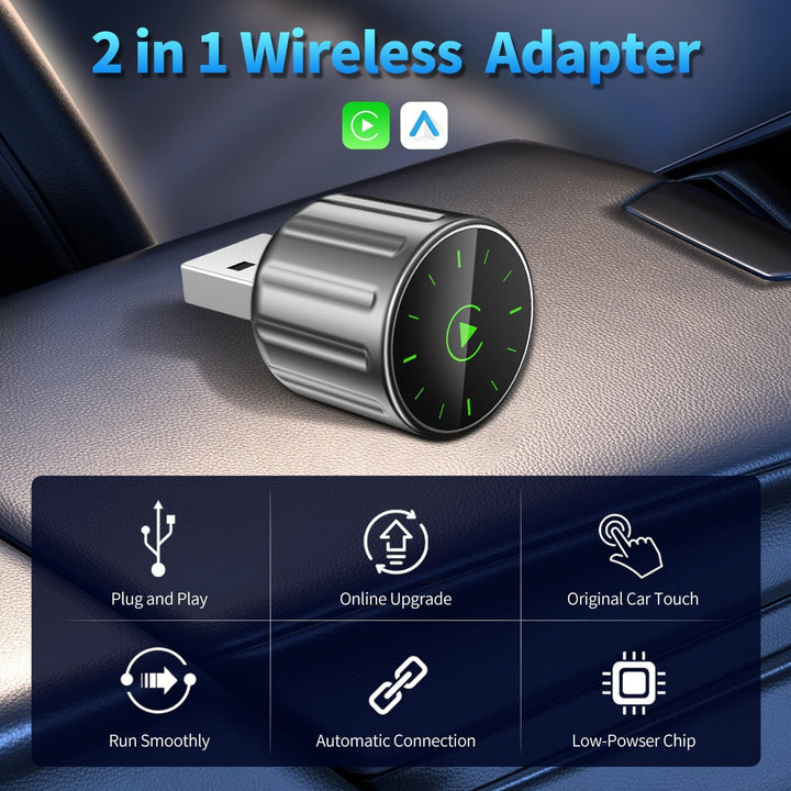 2-in-1 Wireless CarPlay & Android Auto Adapter, Superschnelle Konvertieren Wired CarPlay to Wireless