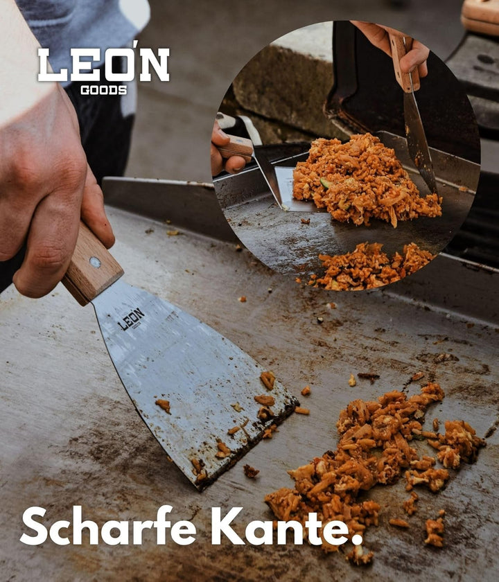 LEÓN Goods © NEU: Grillspachtel Set mit Holzgriff - Brandneu aus Buchenholz und Edelstahl. Robust, H