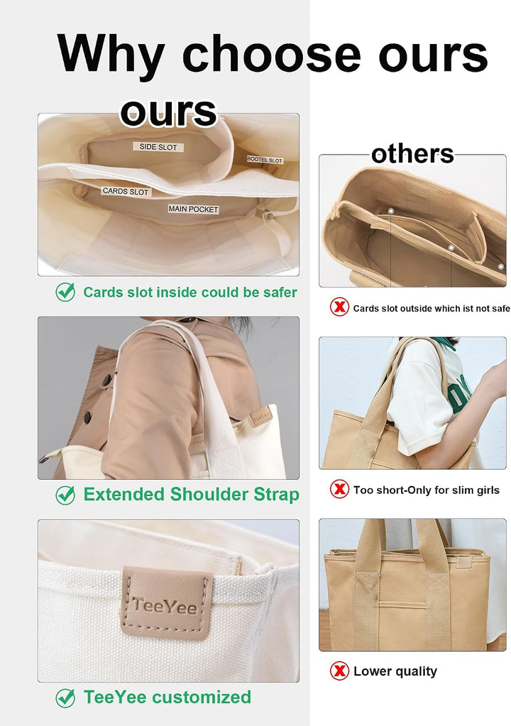 TeeYee Damen Mittelgross Handtasche Canvas Satchel Tote Bag Schultertasche Shopper für Bücher Alltag