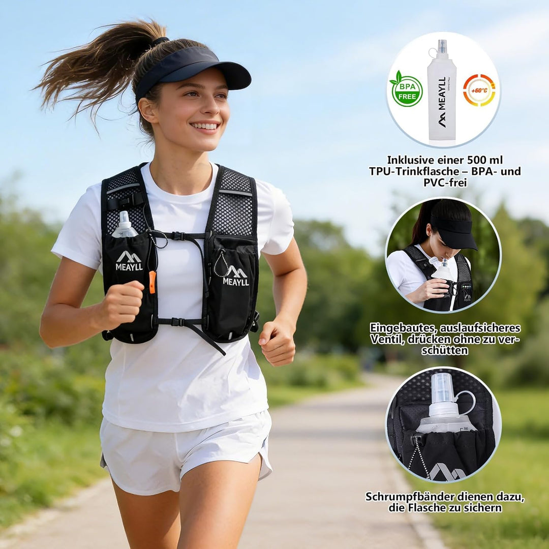 Laufweste für Damen & Herren mit 500 ml TPU Trinkflasche – Leichter und bequemer Laufrucksack, 7 L V