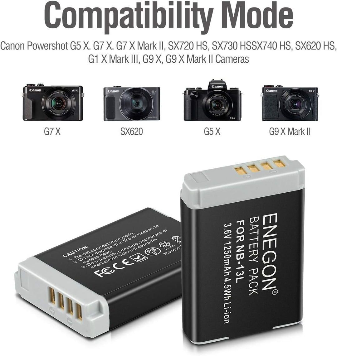 ENEGON NB-13L Lithium-Akku(2Stück), Dual Ladegerät für Canon PowerShot G5 X,G5X Mark II,G7 X,G7 X Ma