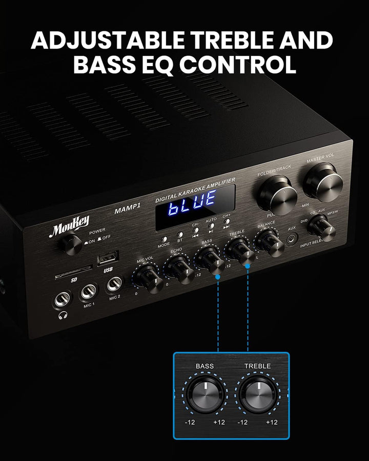 Verstärker, Moukey Bluetooth Leistungsverstärker Dual Kanal Audio Stereo Receiver mit USD, SD, AUX,