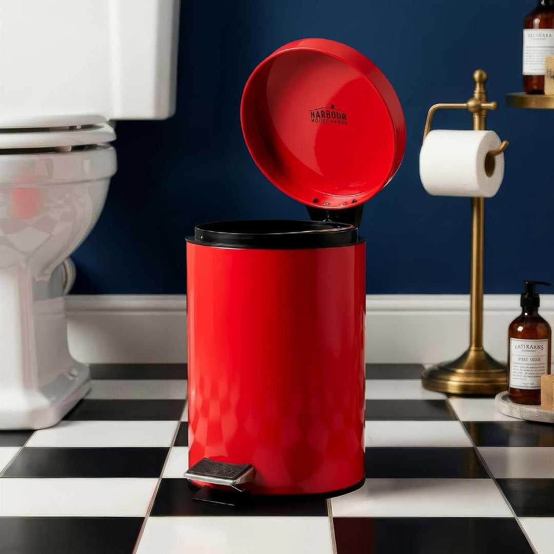 Harbour Housewares Runde Badezimmerpedalbehälter - 3L - Rot, rot