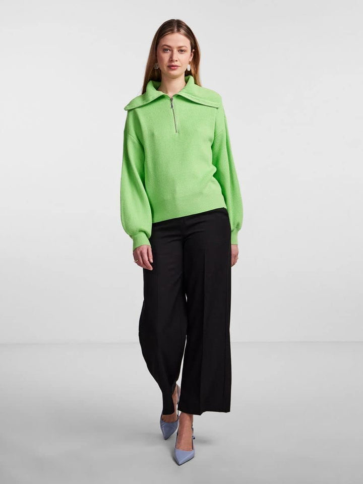 YAS Damen Yasdeli Ls Zip Knit S. Noos Pullover L Summer Green, L Summer Green