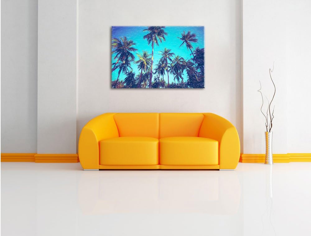 Pixxprint Tropische Palmen als Leinwandbild/Grösse: 100x70 / Wandbild/Kunstdruck/fertig bespannt, 10