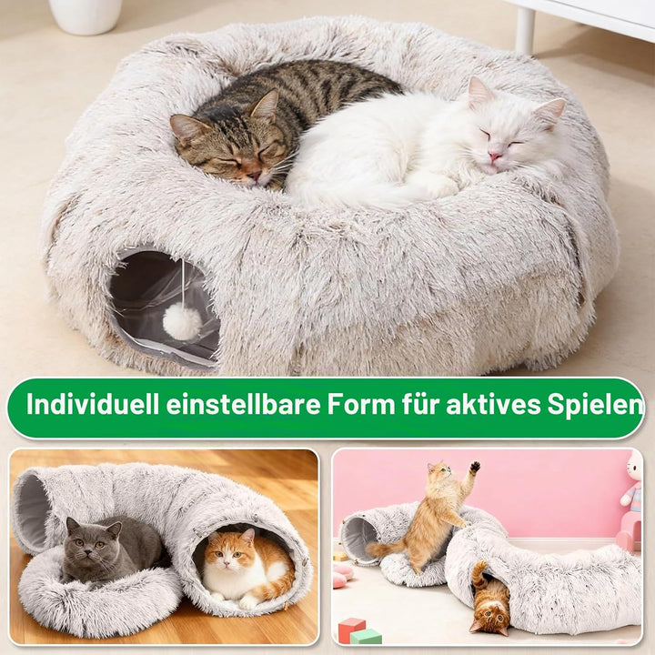 Katzentunnel Grosse, Katzenspielzeug mit Plüsch Katze Bett Katzentunnel mit Ball für Indoor Katzen,