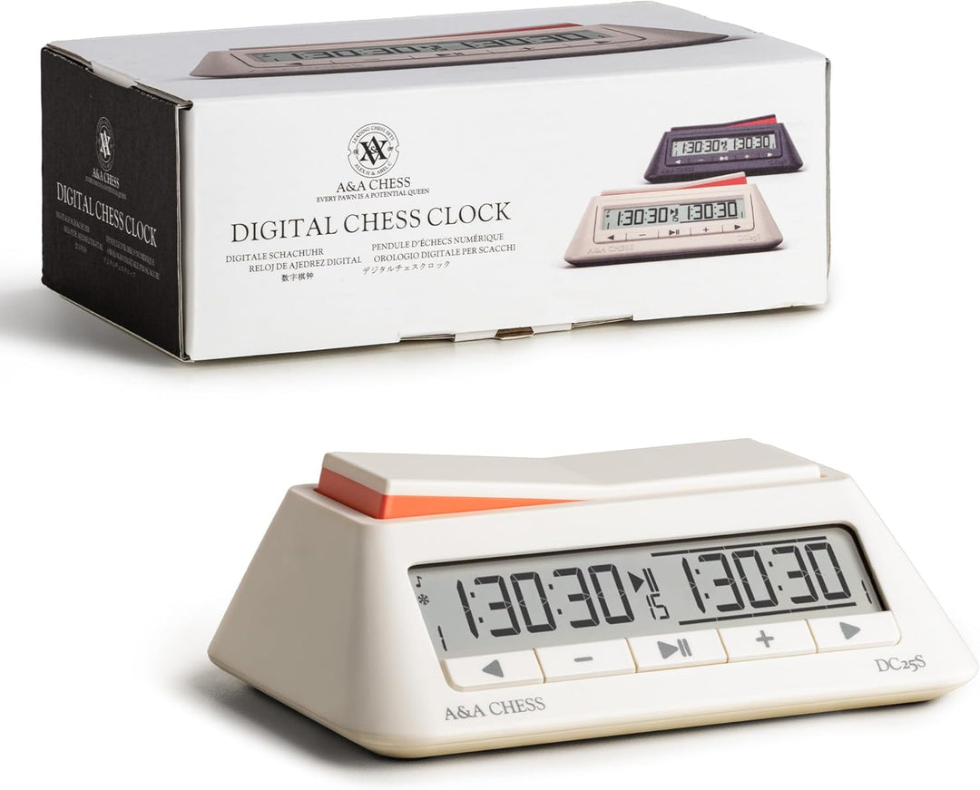 A&amp;A Clock, Digital Chess Timer with 36 Tournament Modes, Stylish Minimalist Design with Rocker, Port