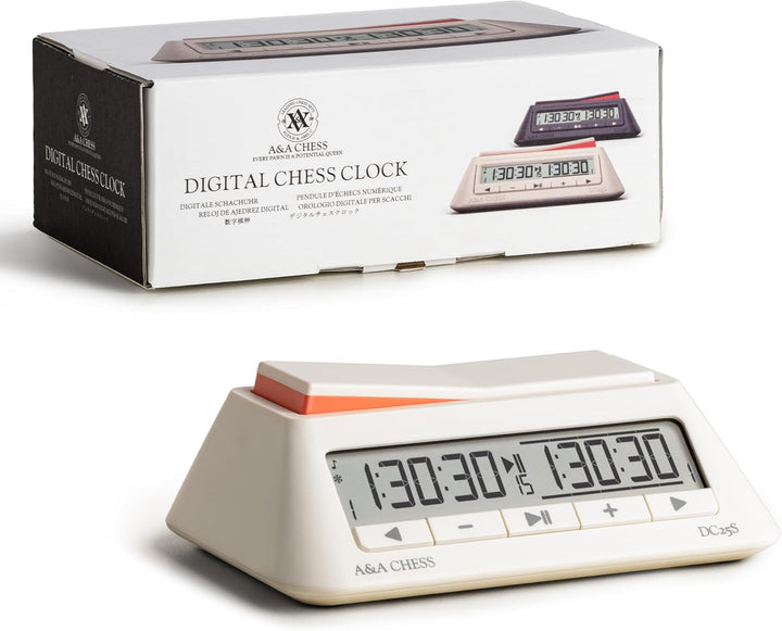A&amp;A Clock, Digital Chess Timer with 36 Tournament Modes, Stylish Minimalist Design with Rocker, Port