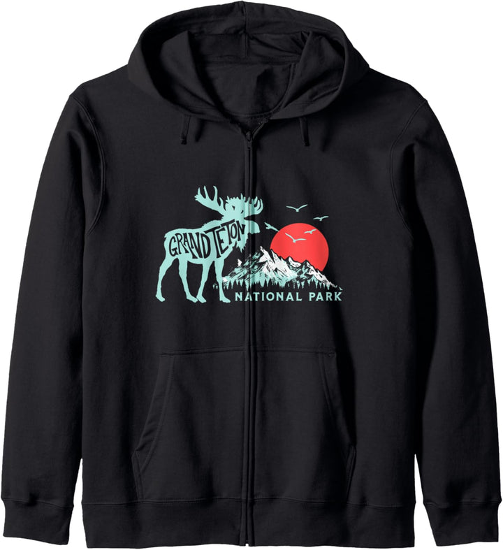 Grand Teton National Park Moose & Mountains Typography Kapuzenjacke