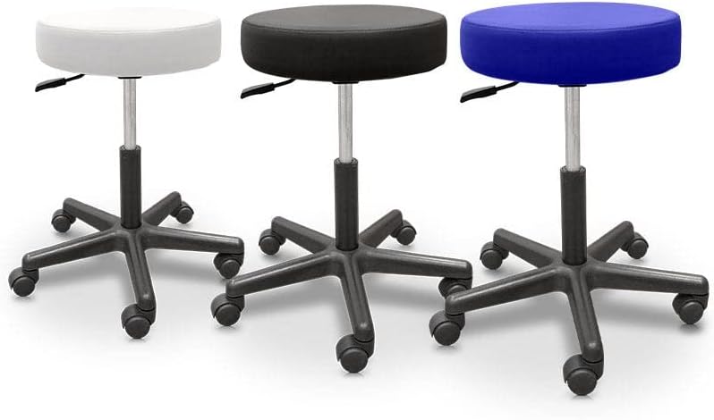 QUIRUMED Hochhocker, gepolstert mit Kunstleder, weisse Farbe, Gasfeder, mit 5 Rädern, drehbar, hochd