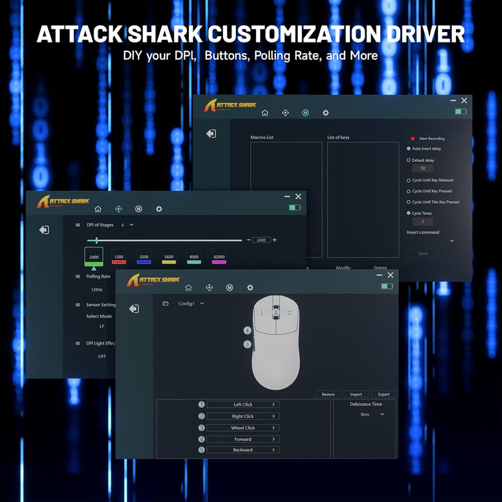 ATTACK SHARK X8 Serie Kabellose Gaming-Maus, 55–65 g Superleicht, PixArt PAW3395/3950 Sensor, BT/2.4